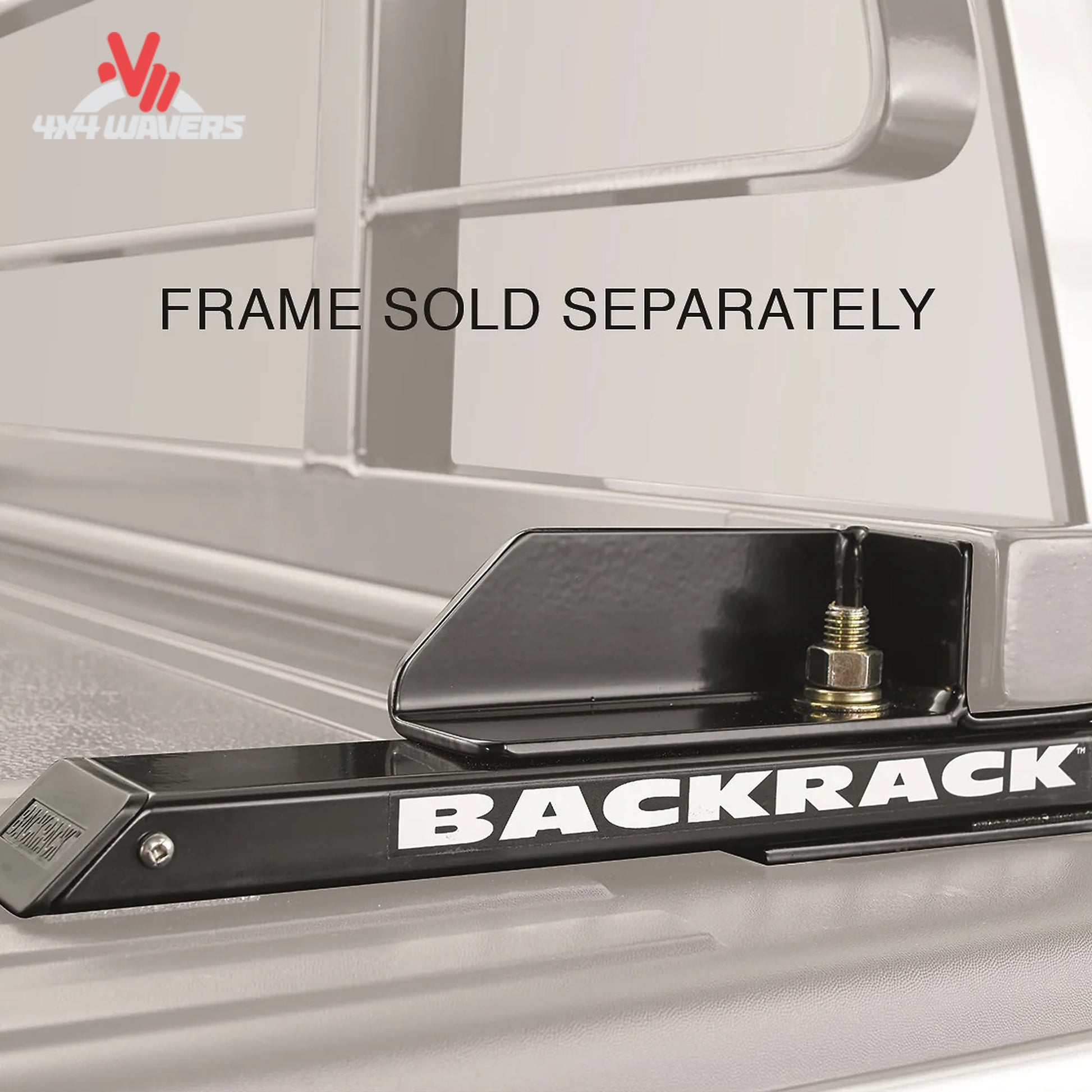 Close-up of black steel wide top bed rail adapter bracket SKU 50123 for folding covers