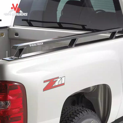 RealTruck Backrack headache rack installed on a Ford F-150 short bed, providing side rail protection and enhanced cargo security.