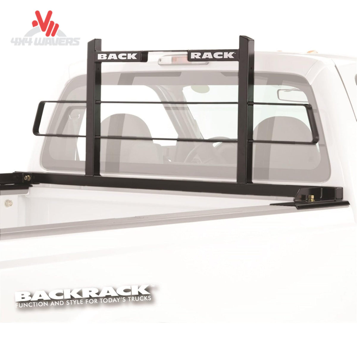 RealTruck Backrack headache rack with side rails installed on a 15-26 Ford F-150 5.5' bed for added cargo security and protection.