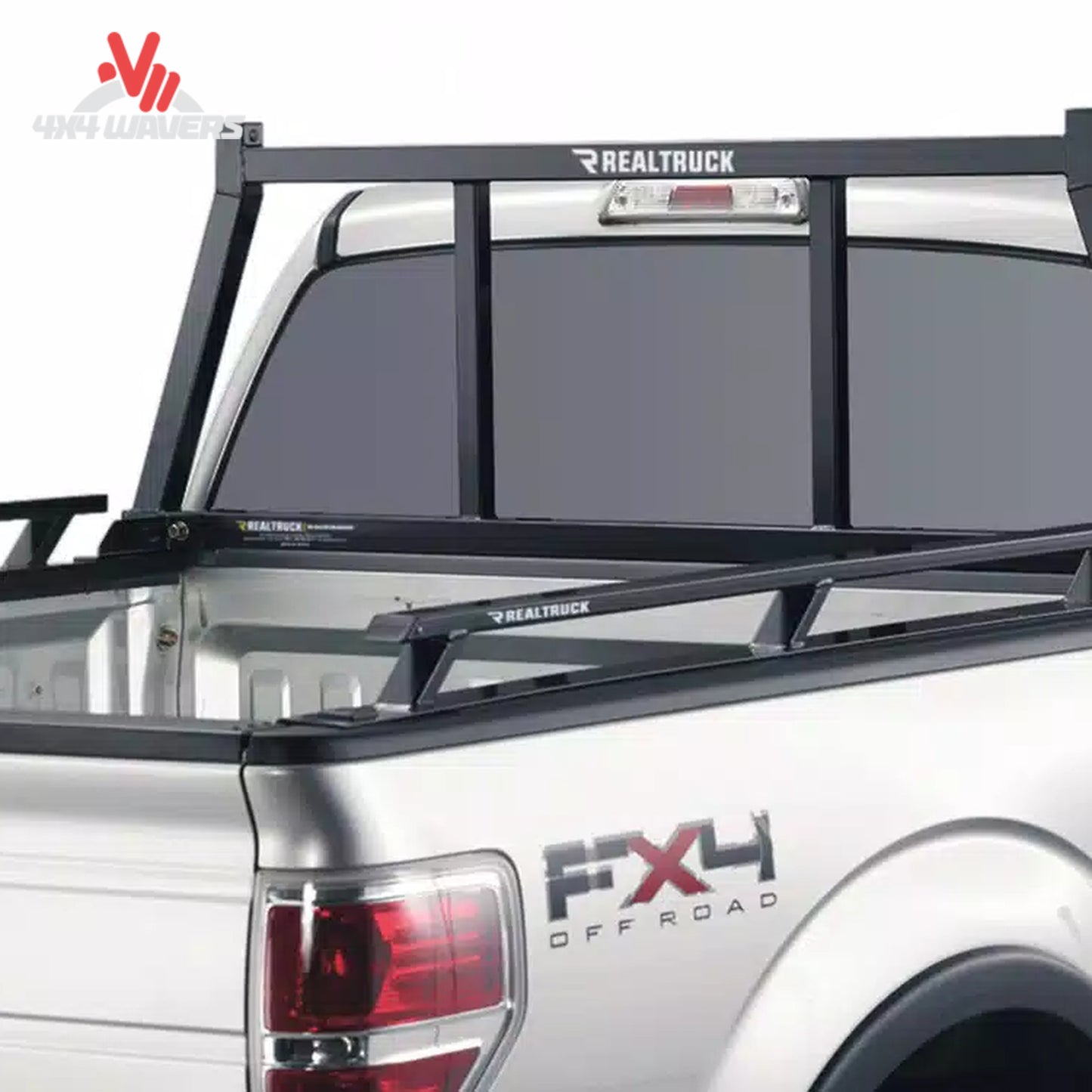 RealTruck Backrack headache rack installed on a 15-26 Ford F-150 with 6.5-foot bed, showcasing the rugged steel headboard.