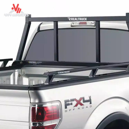 RealTruck Backrack headache rack installed on a 15-26 Ford F-150 with 6.5-foot bed, showcasing the rugged steel headboard.
