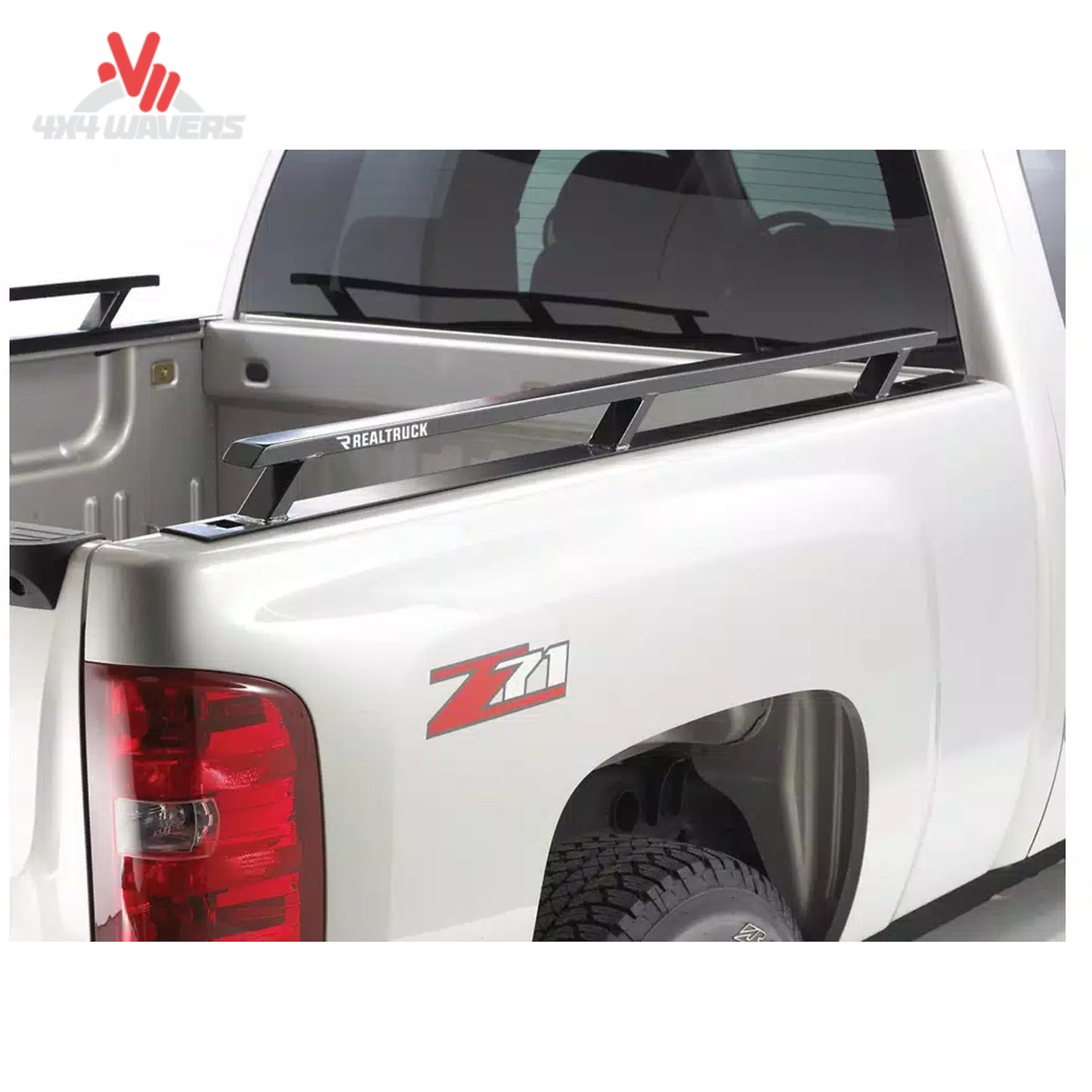 RealTruck Backrack side rails for 15-26 Ford F-150 6.5' bed headache rack, installed along the truck bed sides.