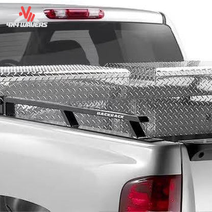 RealTruck Backrack headache rack with tie-down rails installed in a 15-26 Ford F-150 8-foot bed for truck bed security.