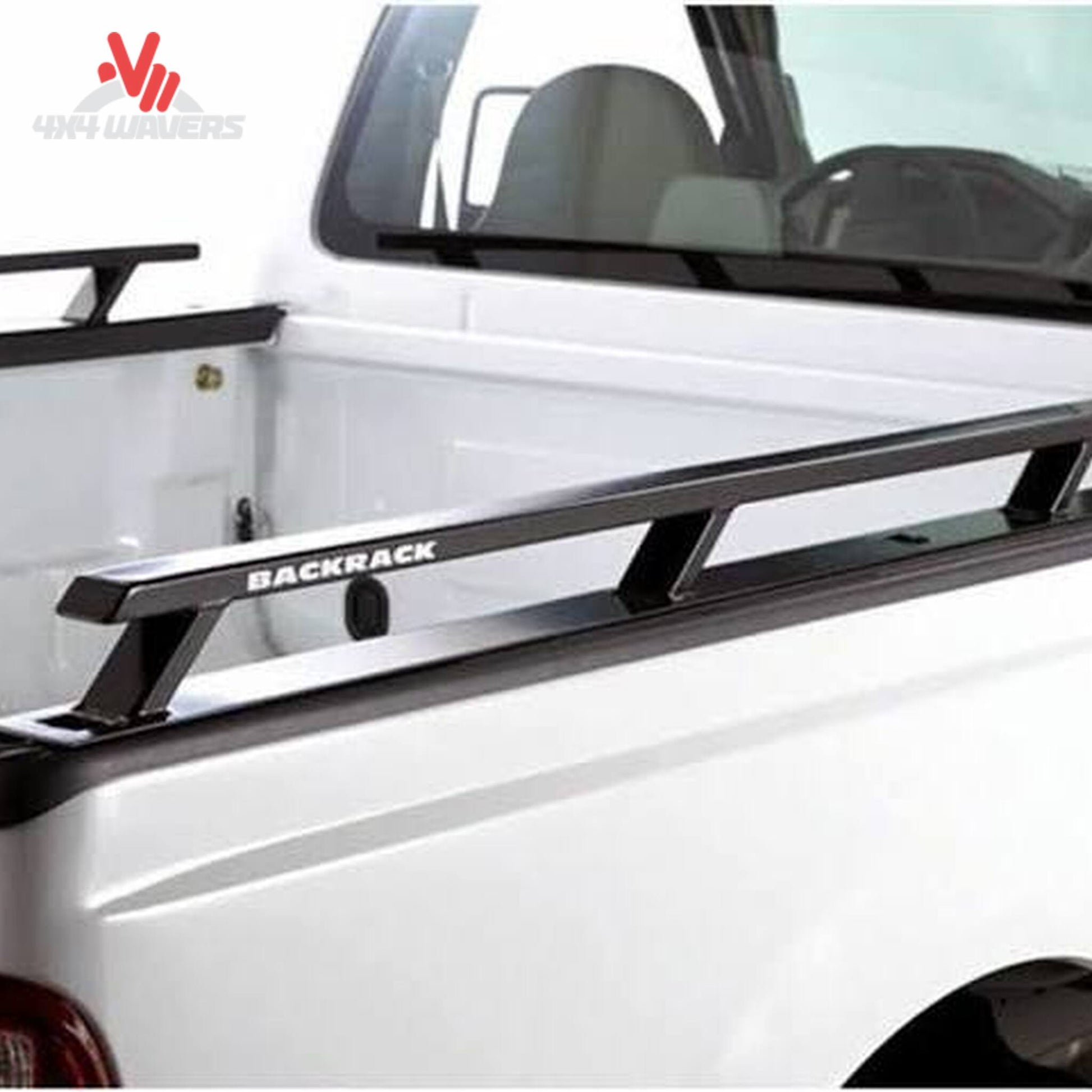 Pair of BACKRACK full length black steel bed rails mounted on GMC Sierra SKU 65522