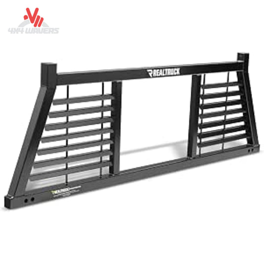 RealTruck Backrack Half Louver Rack Frame for GM, F-150, Tundra trucks, durable headache rack with louvered design.