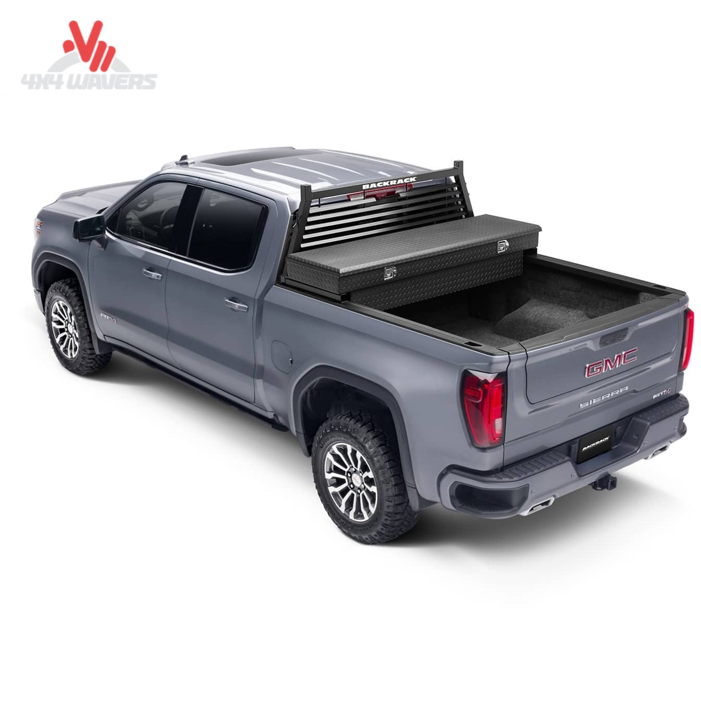 Profile view of BACKRACK 12900 Louvered Rack mounted on truck bed for ladder support and protection SKU BKHJ_12900