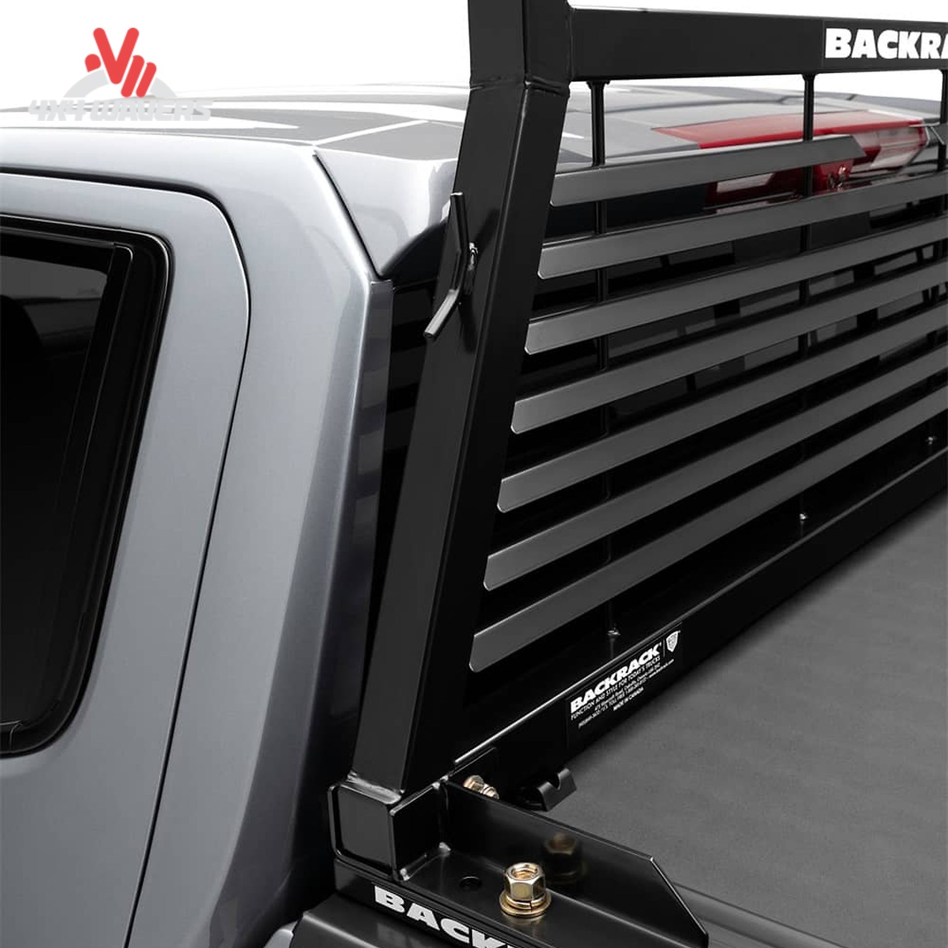 Close-up view of electro-coated angled horizontal steel louvers on BACKRACK cab guard SKU BKHJ_12900