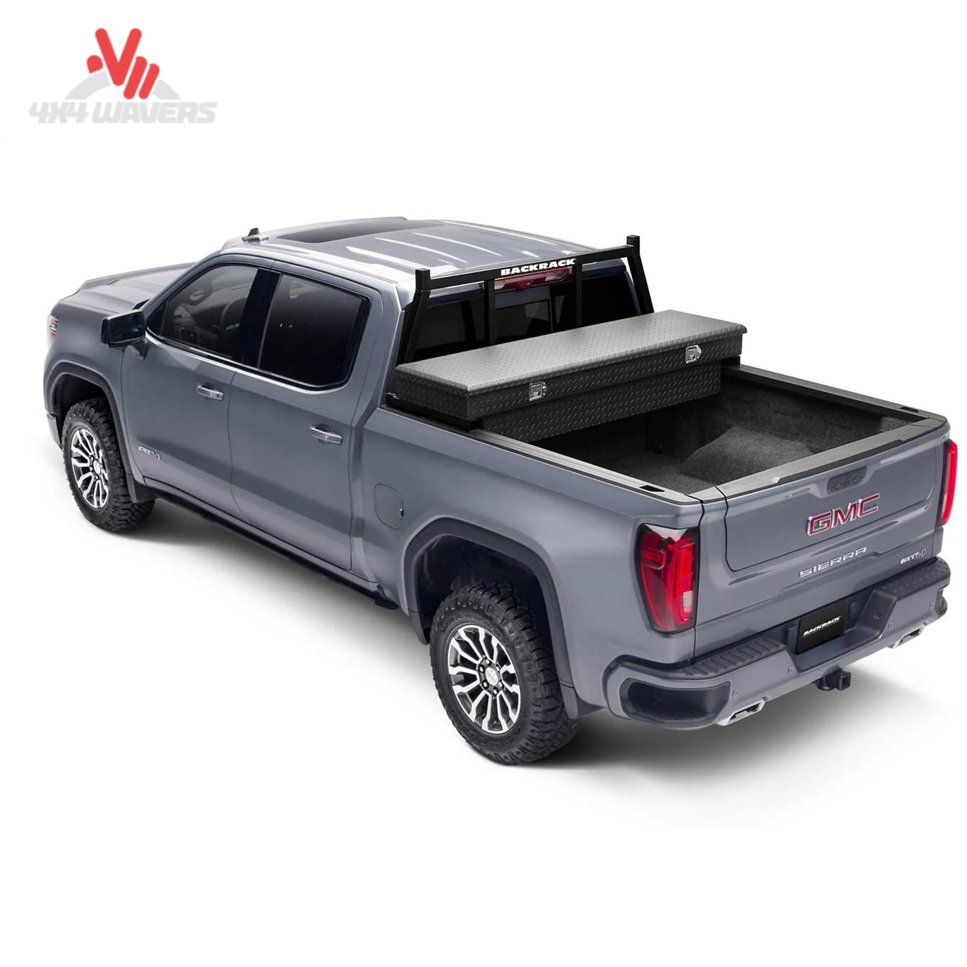 BACKRACK 14900 open headache rack frame integrated with bed tonneau cover and auxiliary LED light mounts SKU BKHJ_14900