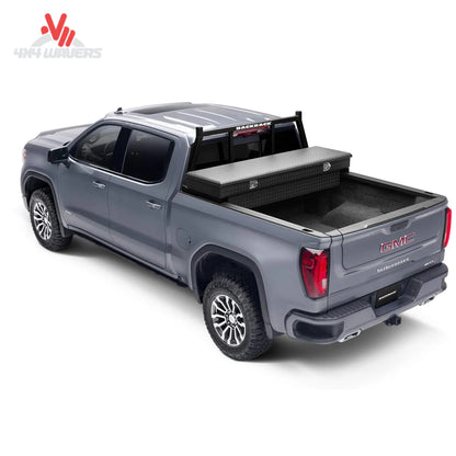 BACKRACK 14900 open headache rack frame integrated with bed tonneau cover and auxiliary LED light mounts SKU BKHJ_14900