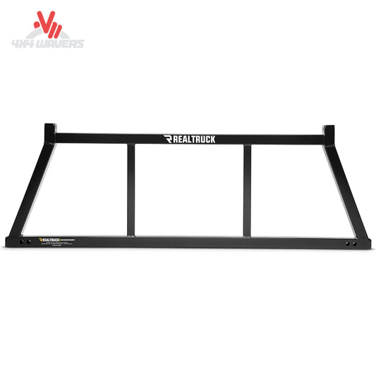 RealTruck Backrack open frame headache rack installed on a 2004-2026 Ford F-150 truck, providing rear cab protection.