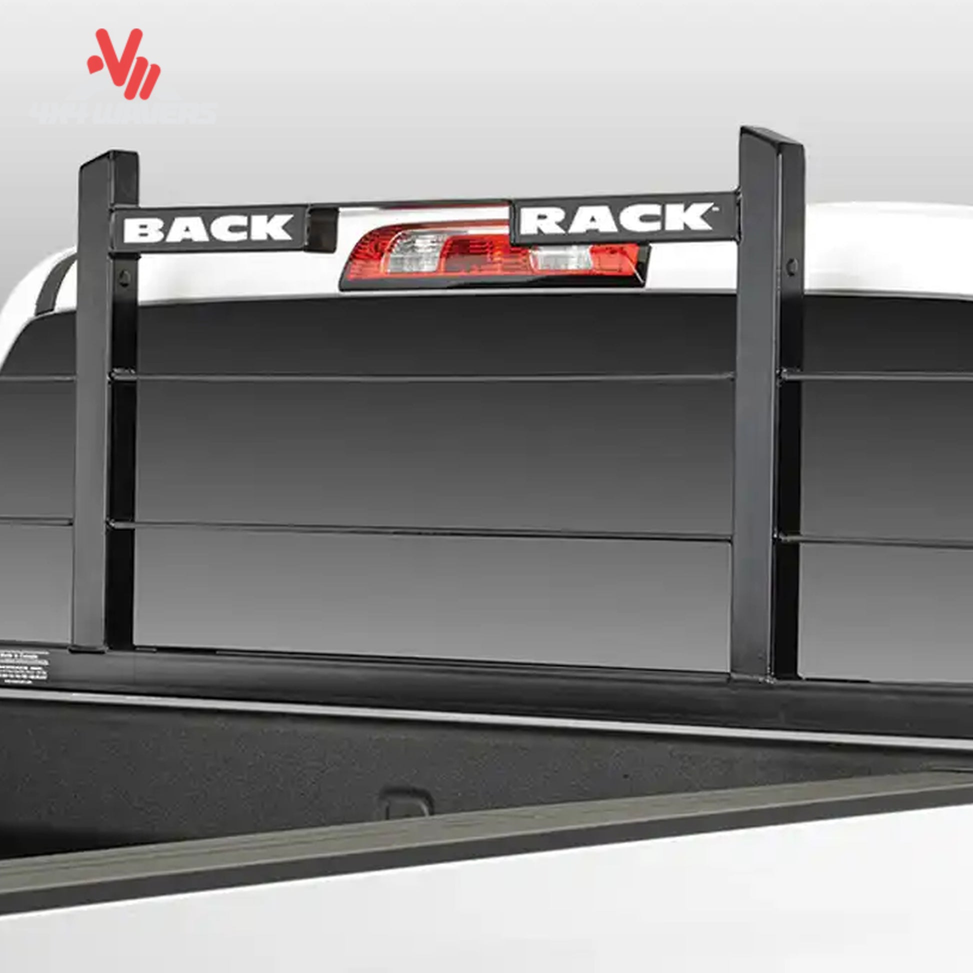Profile view of BACKRACK 15004 Original Rack mounted on truck bed rail stake pockets for ladder transport SKU BKHJ_15004