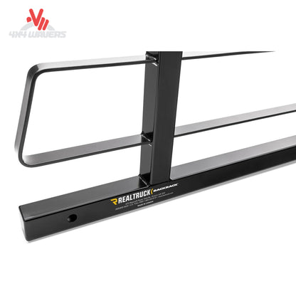 Close-up view of reduced height steel square tubing and open frame layout on BACKRACK 15024 short cab guard SKU BKHJ_15024