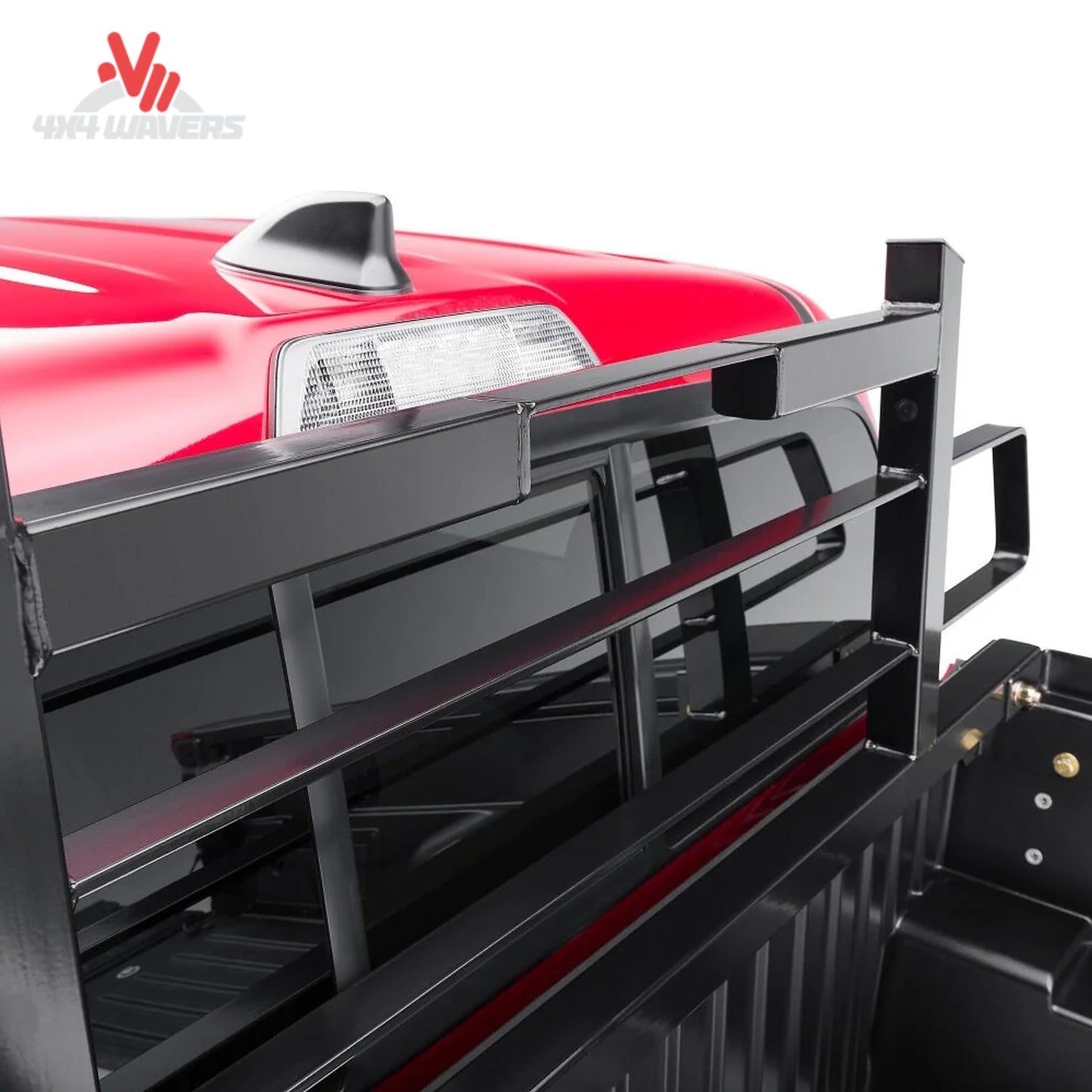 Profile view of BACKRACK 15024 Short Rack mounted on truck bed rail stake pockets with tonneau cover SKU BKHJ_15024