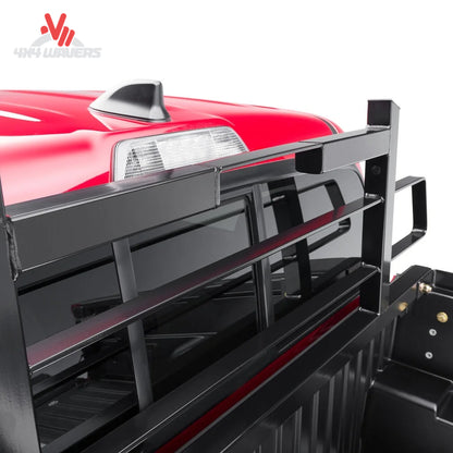 Profile view of BACKRACK 15024 Short Rack mounted on truck bed rail stake pockets with tonneau cover SKU BKHJ_15024