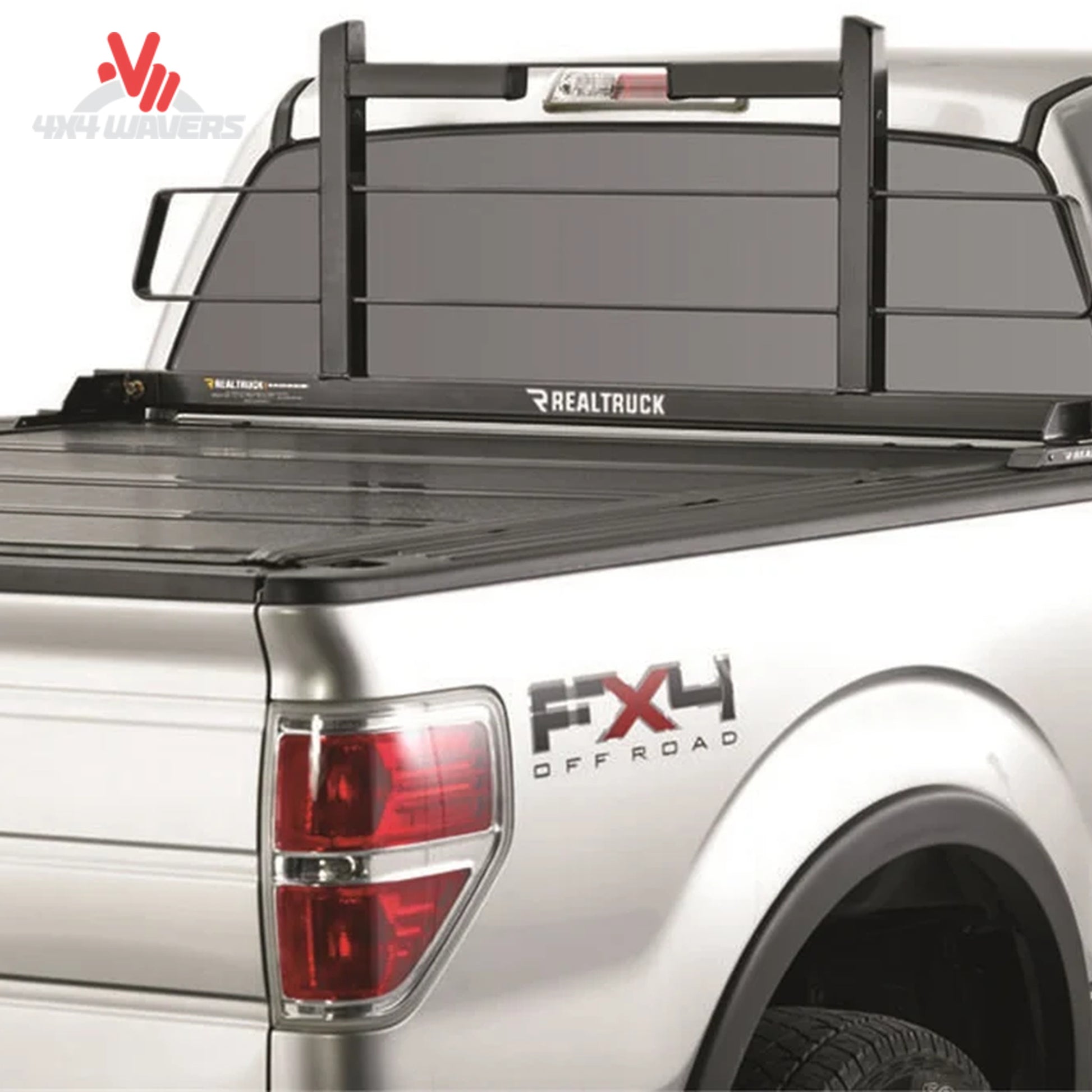 Profile view of BACKRACK 15024 Short Rack mounted on truck bed rail stake pockets with tonneau cover SKU BKHJ_15024