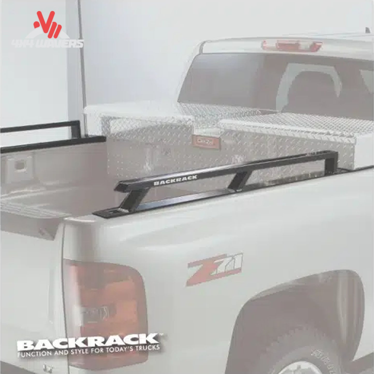 BACKRACK side rails installed with crossbed toolbox on Chevy Silverado SKU 65520