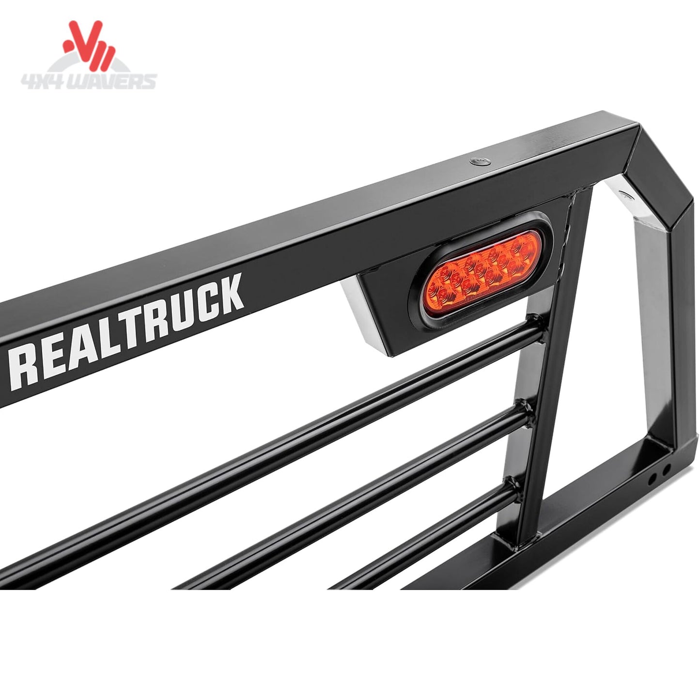 RealTruck Backrack SRL900 lighted safety headache rack with integrated LED taillight on frame only, mounted on truck bed.