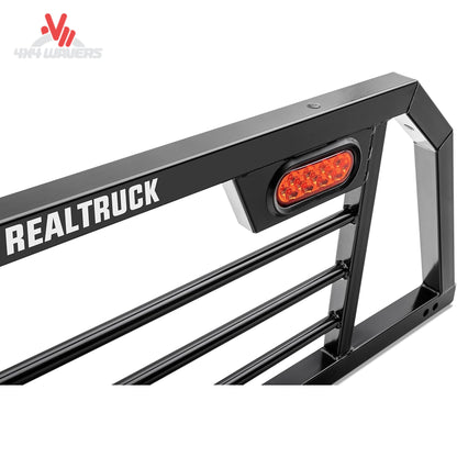 RealTruck Backrack SRL900 lighted safety headache rack with integrated LED taillight on frame only, mounted on truck bed.