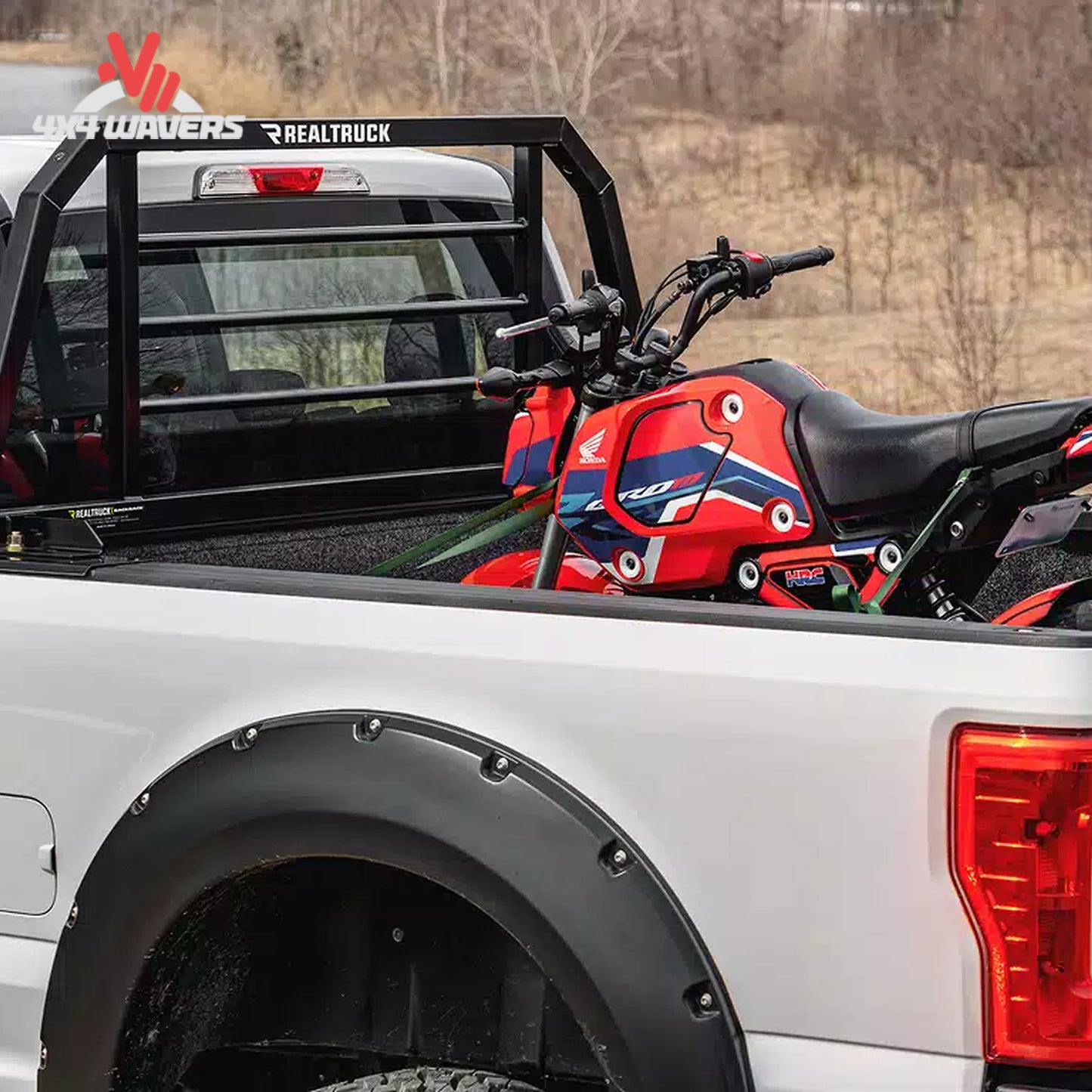 RealTruck Backrack SRX900 headache rack installed in pickup truck bed, showcasing the durable frame for cab protection.
