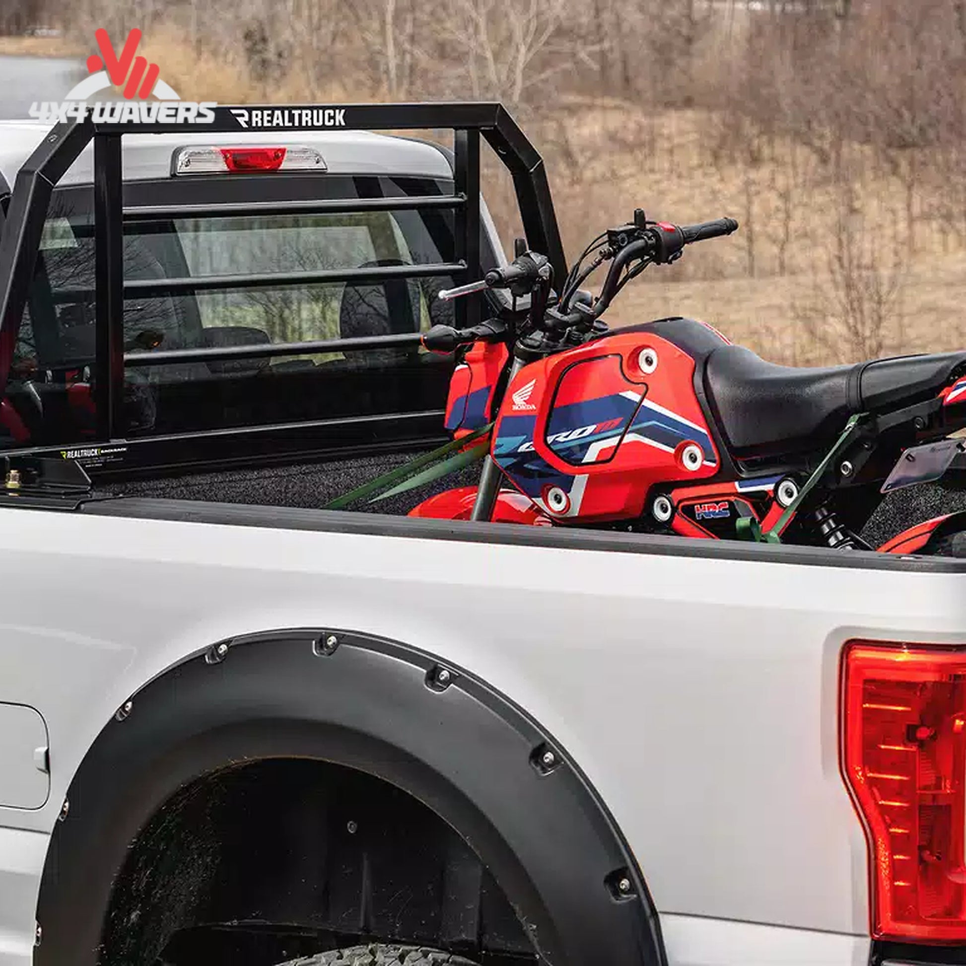 RealTruck Backrack SRX900 headache rack installed in pickup truck bed, showcasing the durable frame for cab protection.