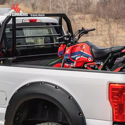 RealTruck Backrack SRX900 headache rack installed in pickup truck bed, showcasing the durable frame for cab protection.