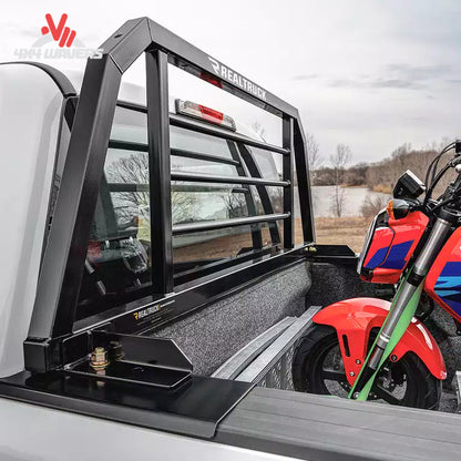 RealTruck Backrack SRX900 Headache Rack installed on pickup truck bed, providing cab protection and added cargo security.