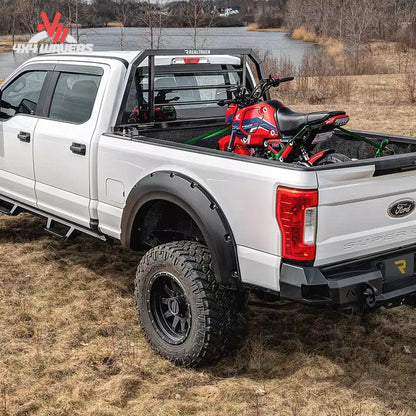 RealTruck Backrack SRX900 headache rack installed in pickup truck bed, showcasing frame-only cab guard rack for truck protection.