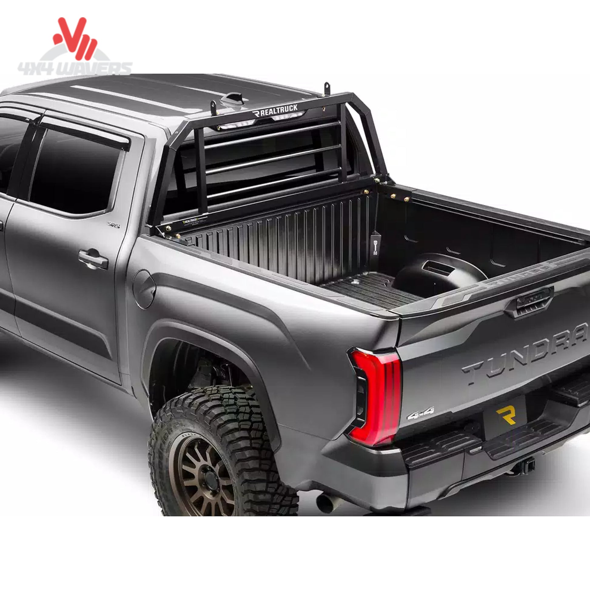 Backrack SRX900 Headache Rack frame with rear window protection profile mounted on truck cab for rear view safety.