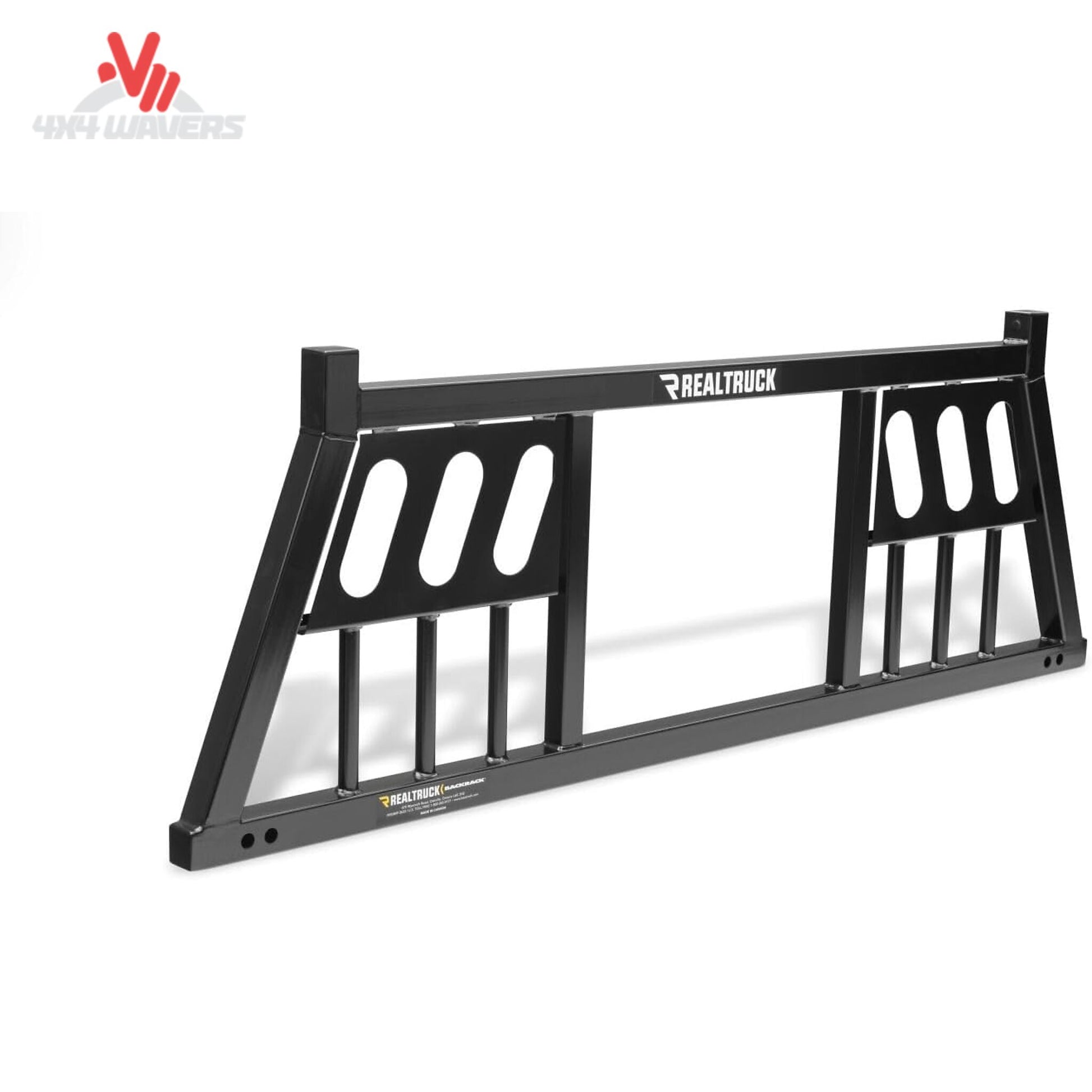 Black steel three light headache rack frame BACKRACK 149TL with top light cutouts for truck window protection SKU BKHJ_149TL