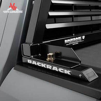 Black steel riser brackets for mounting BACKRACK headache rack with inside rail tonneau cover SKU 40112