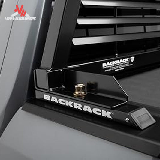 Black steel riser brackets for mounting BACKRACK headache rack with inside rail tonneau cover SKU 40112