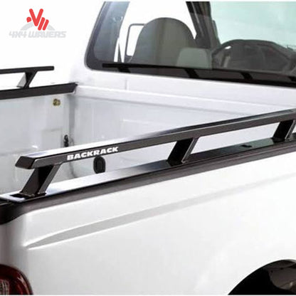 Pair of BACKRACK black steel bed rails shortened for 21 inch toolbox on GMC Sierra SKU 65522TB