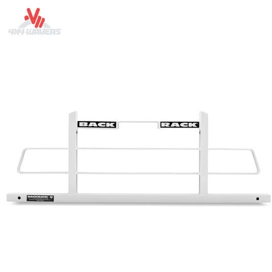 White Backrack Original Frame headache rack for GM trucks, F-150, and Tundra, featuring sturdy metal construction and mounting hardware.