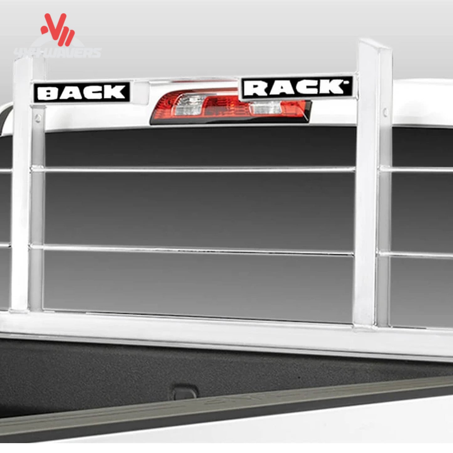 Installed BACKRACK White Original Rack 15004W on truck bed stake pockets SKU BKHJ_15004W