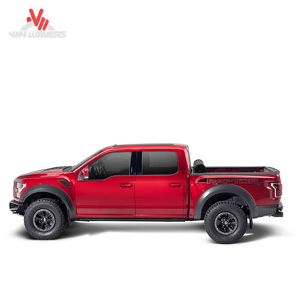 BAK Revolver X4s tonneau cover on a 15-20 Ford F-150 6.5ft bed, showing full bed access and secure strap system