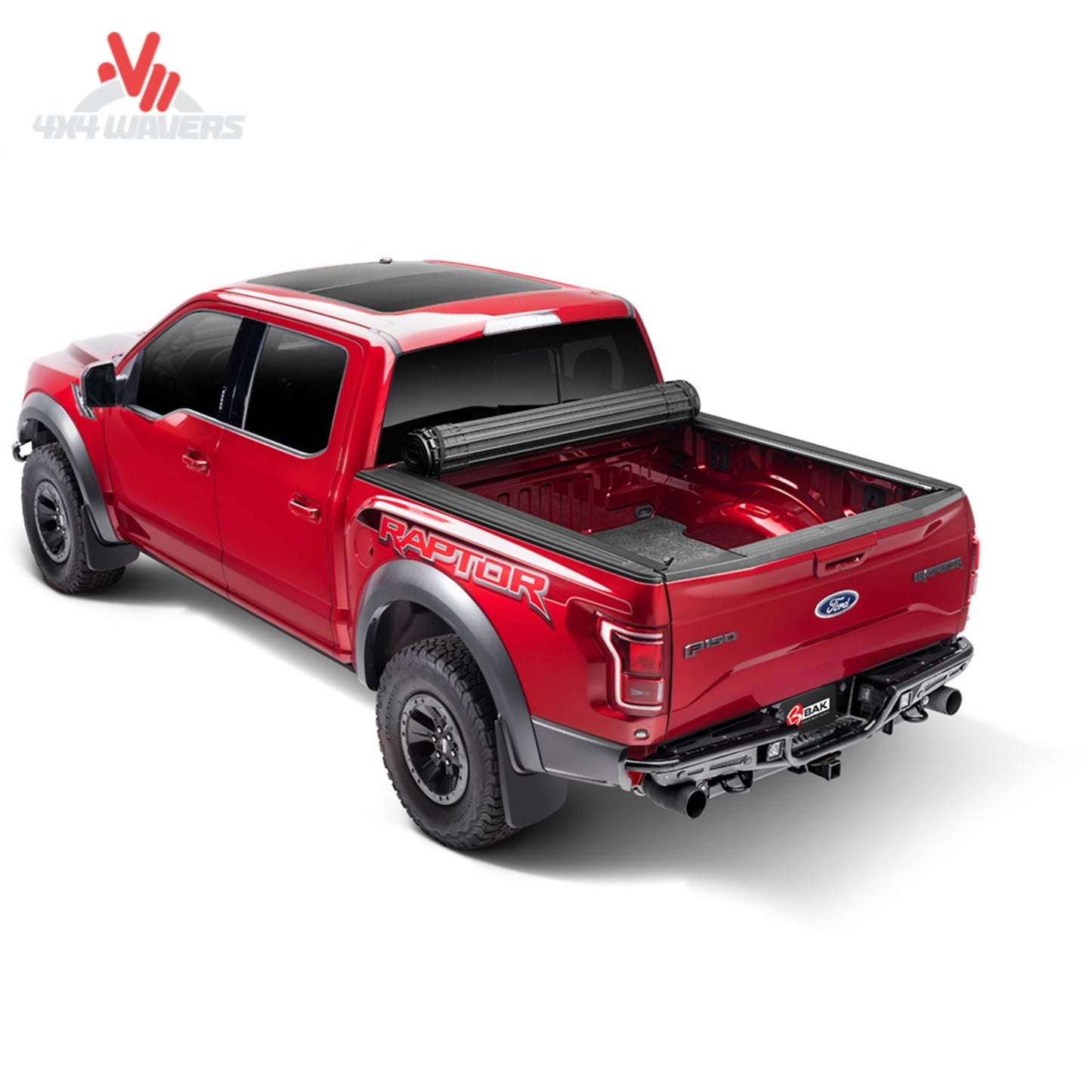 BAK Revolver X4s tonneau cover on a 15-20 Ford F-150 5.5ft bed, showing full bed access straps and secure locking mechanism.