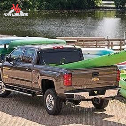FiberMax cover secured vertically with prop rods showing unobstructed truck bed floor SKU 1126120