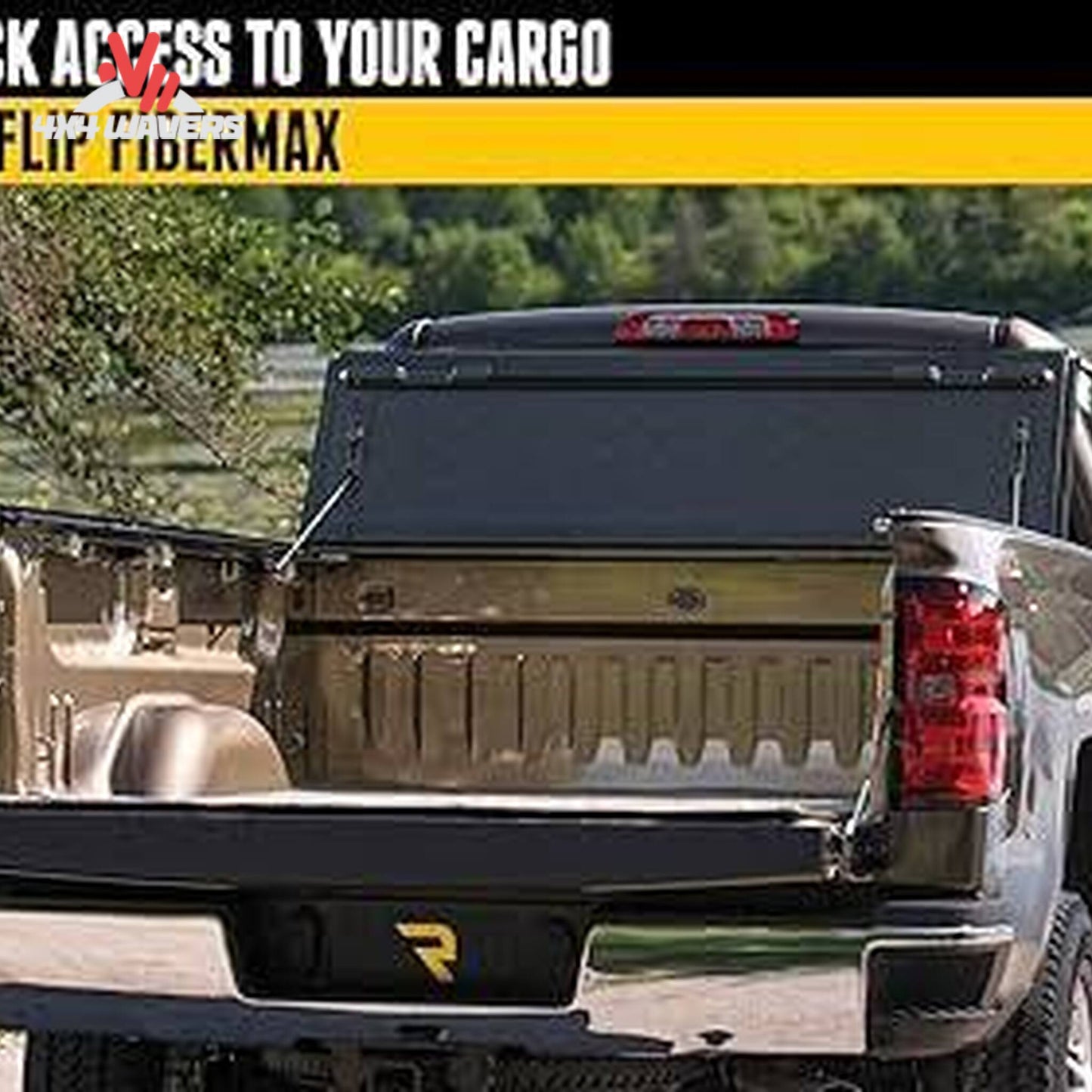 BAKFlip FiberMax folded upright against cab for 100 percent bed access SKU 1126120