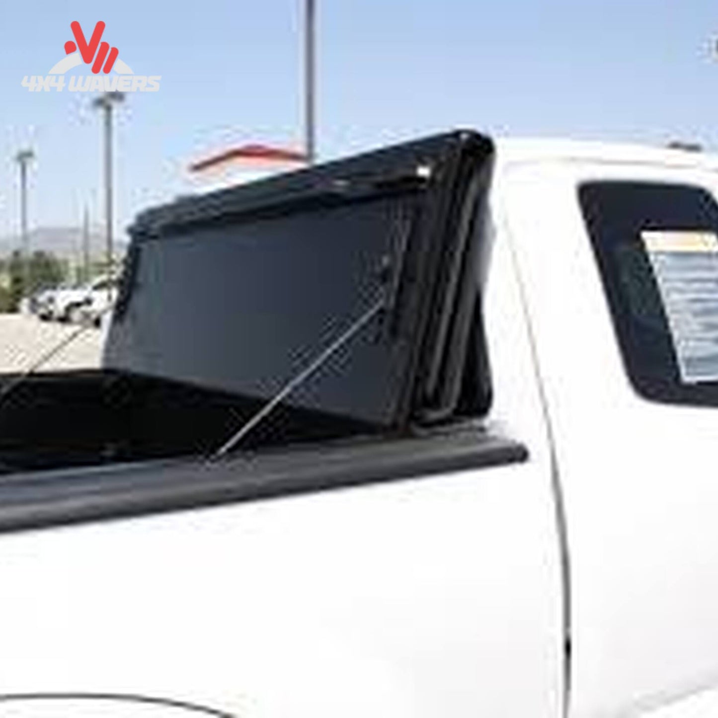 FiberMax cover secured vertically with prop rods showing unobstructed truck bed floor SKU 1126120