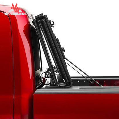 BAKFLIP MX4 hard folding tonneau cover on a 2004-2014 Ford F-150 with 6.5-foot bed, showing full bed access and support rods.