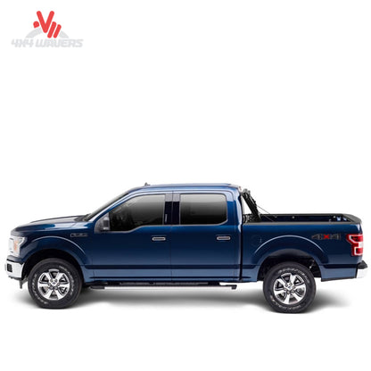 Bakflip MX4 hard folding tonneau cover on Ford F-150 and Raptor with full bed access, featuring prop rods for easy operation.