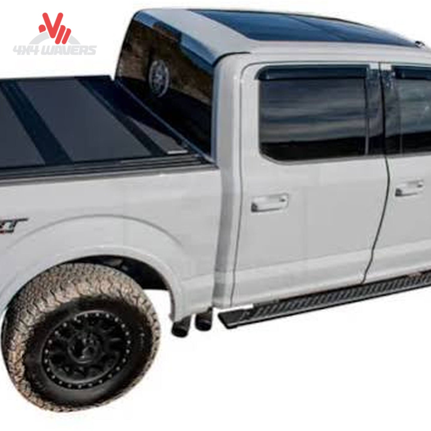 Low-profile rail detail of the BAKFLIP MX4 hard folding tonneau cover on a 2004-2014 Ford F-150 with 6.5-foot bed, by RealTruck BAK.