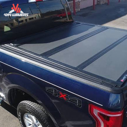 BAKFLIP MX4 hard folding tonneau cover with low-profile rail for 2004-2014 Ford F-150 6.5-foot bed, shown with rail detail