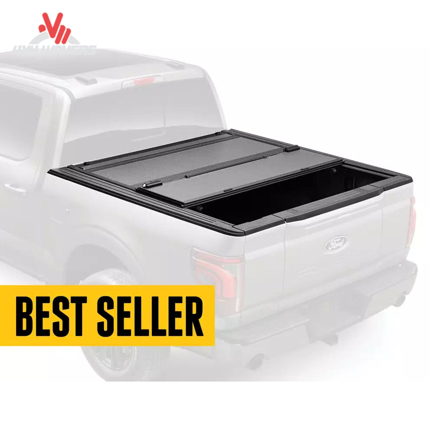 BAKFLIP MX4 hard folding tonneau cover on a 2004-2014 Ford F-150 with 5.5-foot bed, shown folded open for bed access.