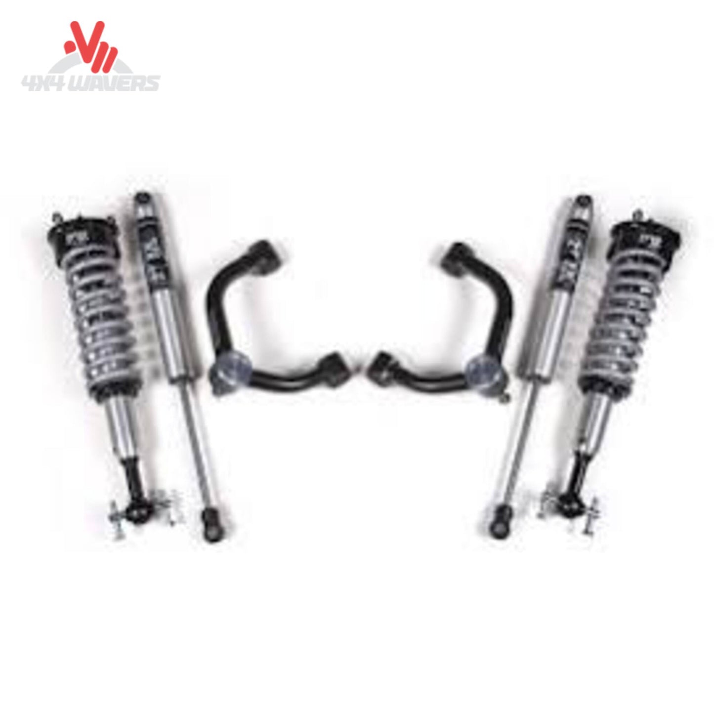 BDS 2-inch leveling kit with FOX 2.0 shocks for 2014-2020 Ford F-150 4WD, showing a truck with lifted front suspension.