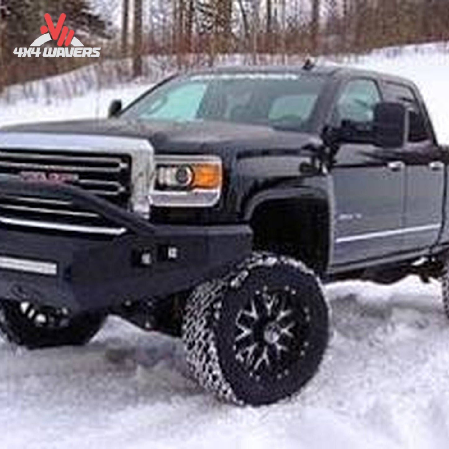 Side profile of lifted GMC Sierra 1500 4WD on 35 inch off road tires SKU BDS176H