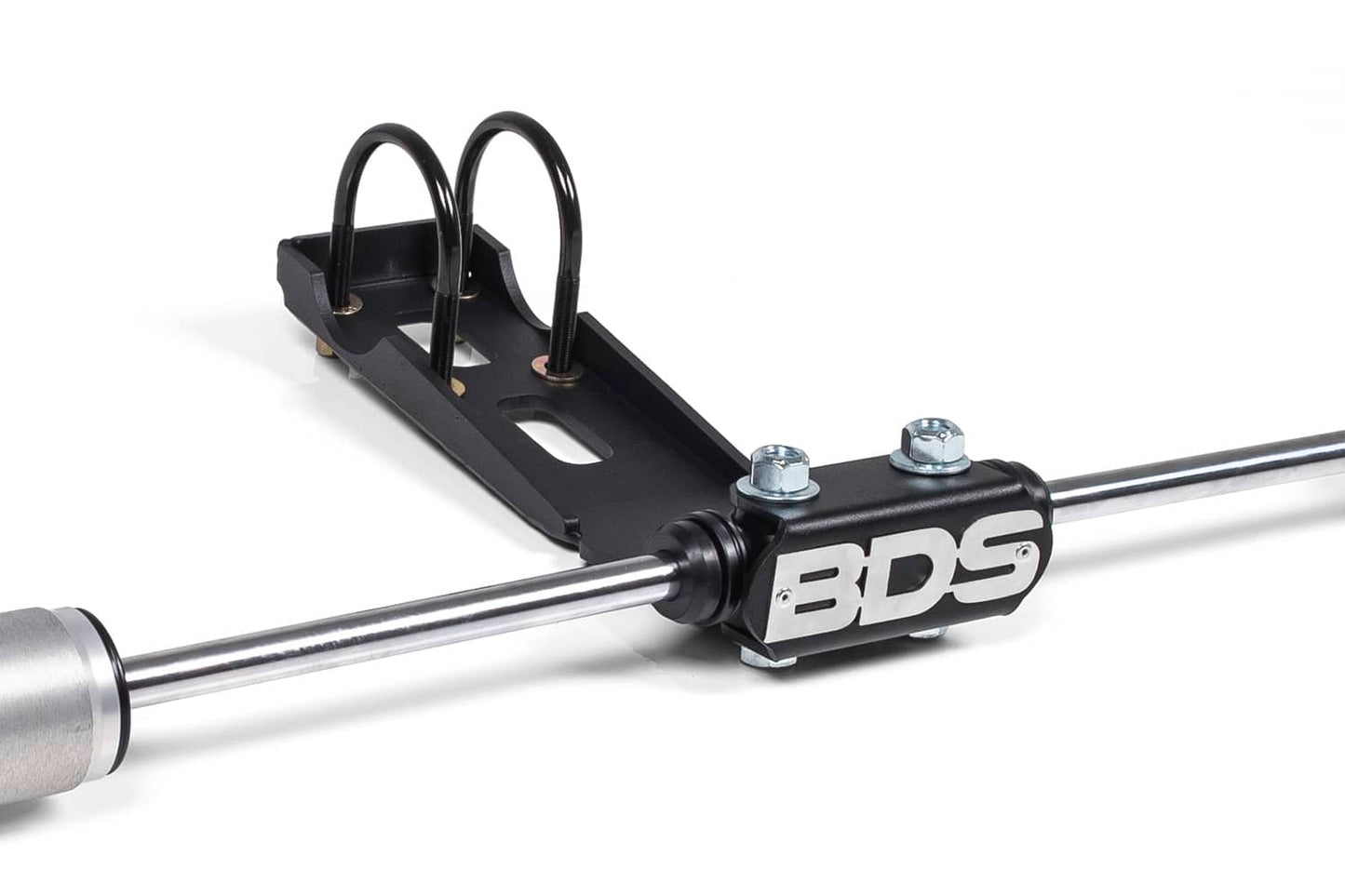 BDS Dual Steering Stabilizer Mounting Kit for Jeep Wrangler JK, heavy-duty bolt-on bracket system, stabilizer components visible