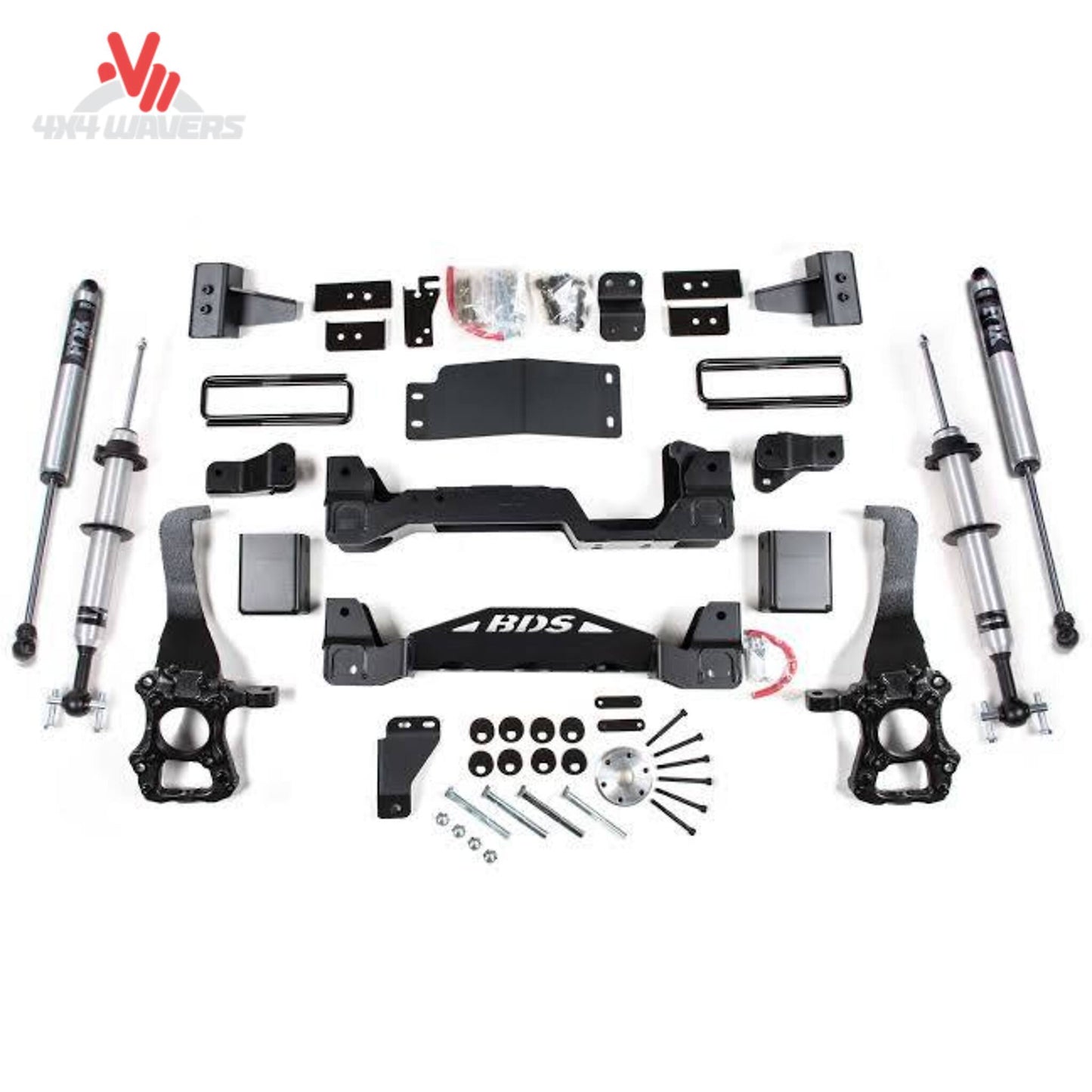 BDS FOX 2.0 Snap Ring IFP Front Strut for Ford F-150 4WD with 0-2 inch lift, shock absorber in black with mounting components