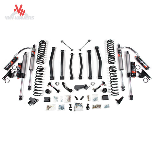 BDS 4.5-inch lift kit with NX2 Nitro Series shocks installed on a 2012-2018 Jeep Wrangler JK Unlimited, showing suspension components.