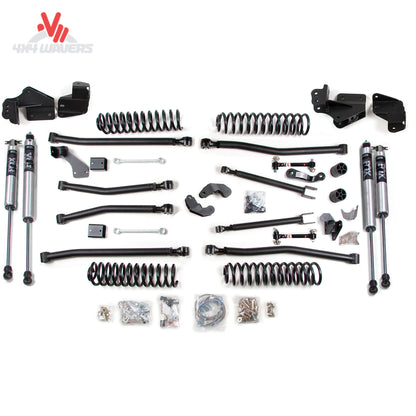 Close-up of BDS NX2 Nitro Series shocks from the 4.5-inch long arm lift kit on a 2007-2018 Jeep Wrangler JK Unlimited.